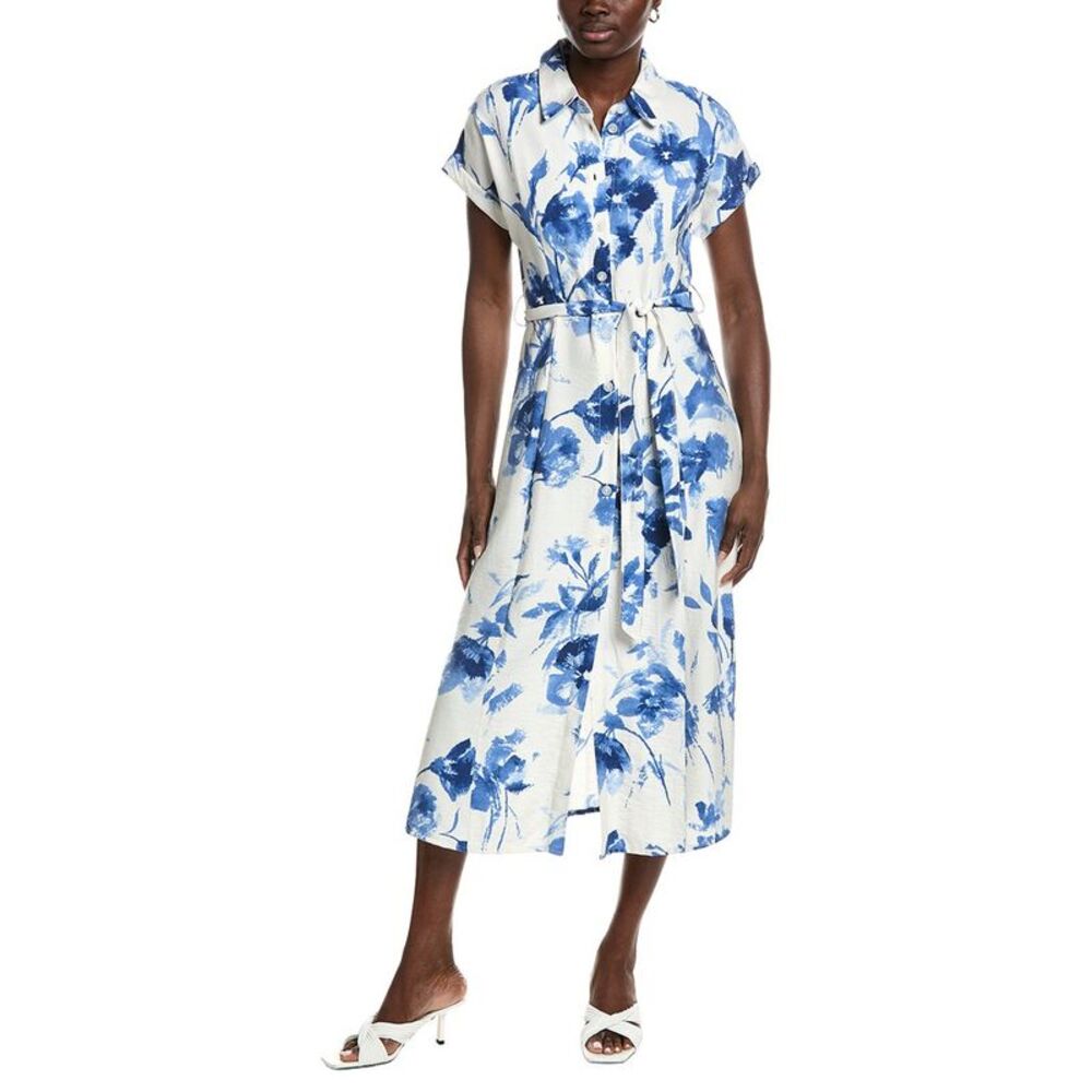 Marion Womens  Belted Cuff Sleeves Floral Dress, Blue